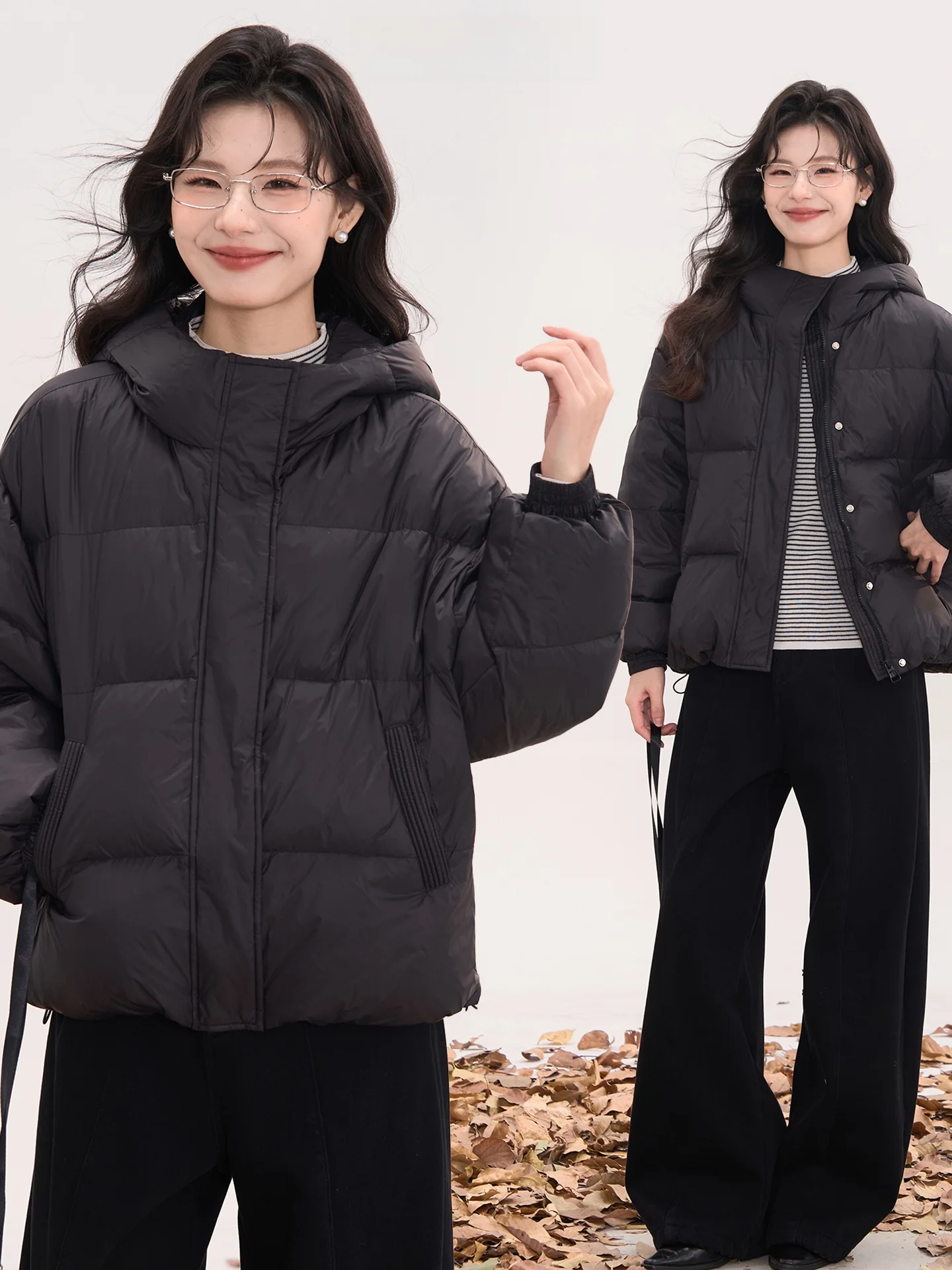 

Модная женская зимняя теплая куртка-пуховик с капюшоном, на молнии, свободного кроя, с высокой талией