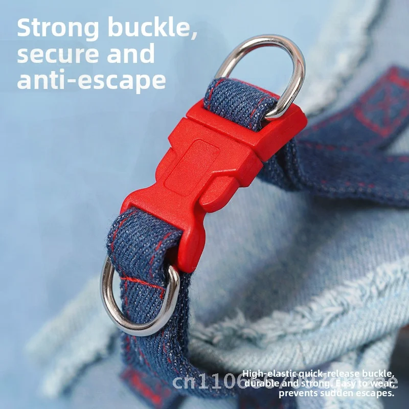 Zezezeze Tannin قابل للتعديل الكلب الجر حبل سترة شريط للصدر I-شكل مكافحة كسر مقود الحيوانات الأليفة الدنيم ألياف البوليستر ل XS إلى L #4