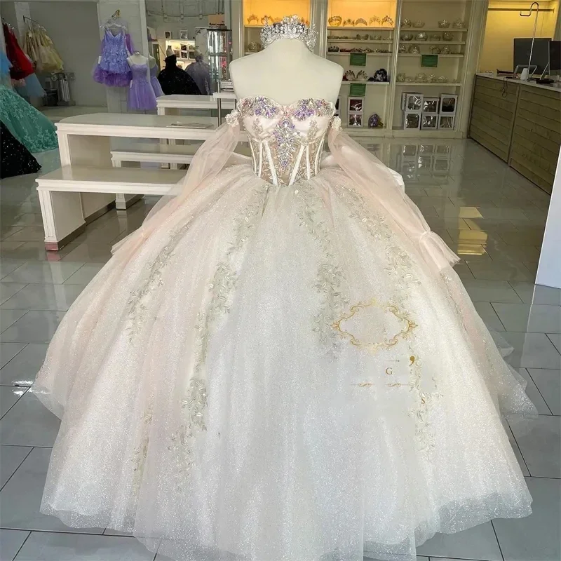 Long Sleeves Ball Gown Quinceanera Dresses Masquerade Sexy Strapless Crystal Glitter Princess 15th Birthday Party Gowns HOT