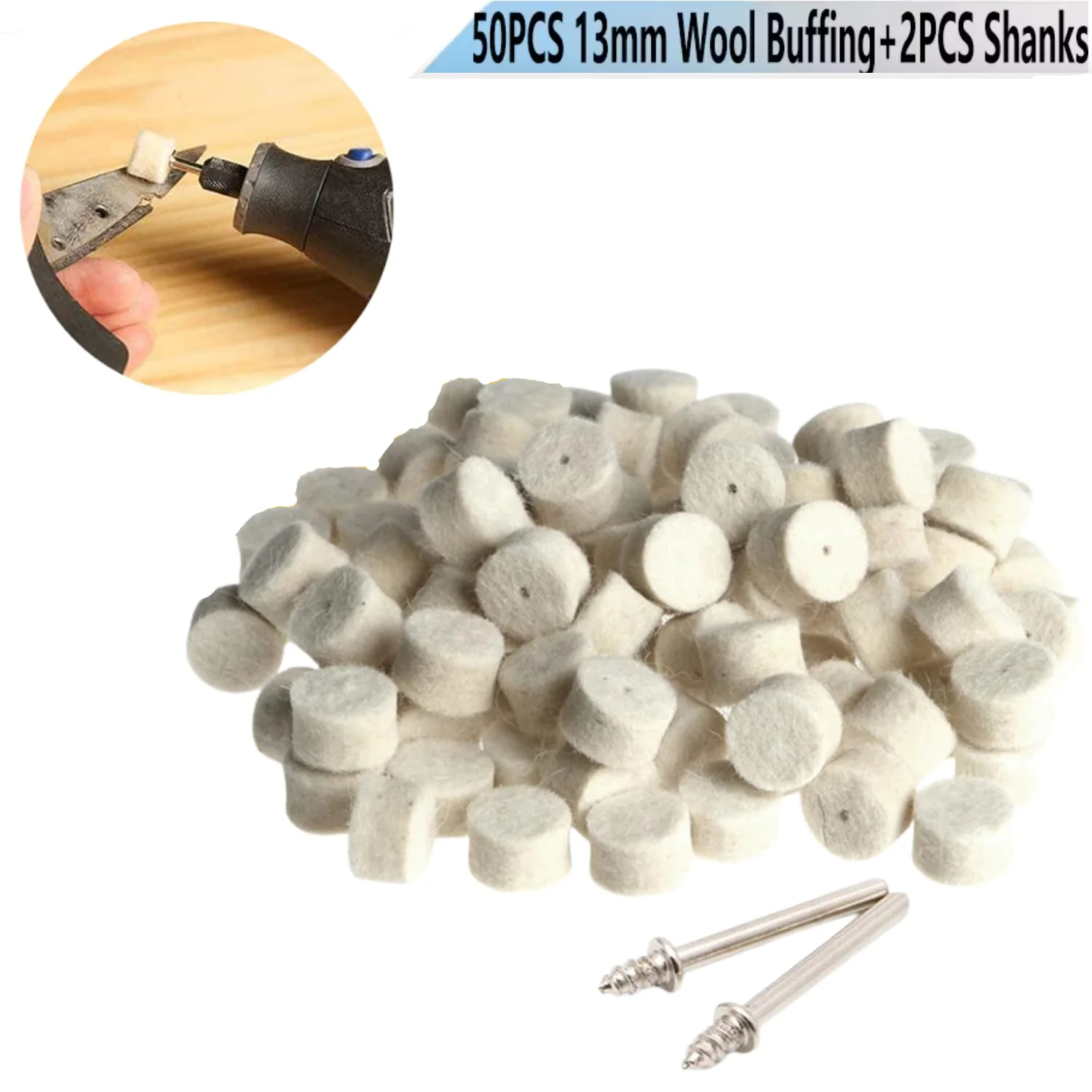 50 Pcs 13mm Wool Felt Polishing Kits Quickly Changed Wool Buffing Wheel with 1/8'' Shank for Rotary Tools
