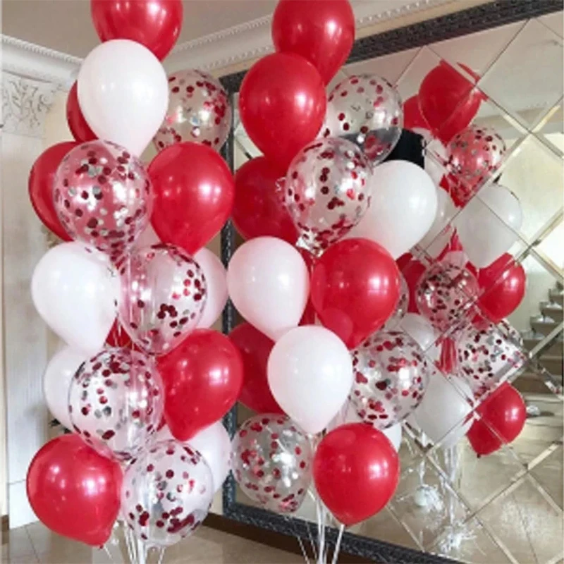 62pcs 12inch Red White Confetti Latex Balloons Birthday Wedding Party Decorations Kids Adult Boy Girl Anniversary Decor Supplies