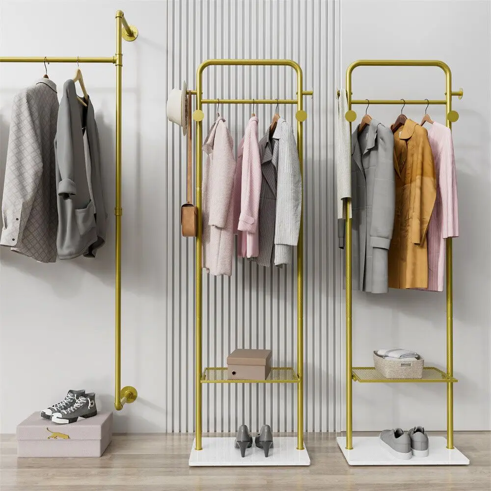 

Space-saver Gold Coat Rack Clothes Hanger Stand Tree 4 Hooks Organizer Shelves