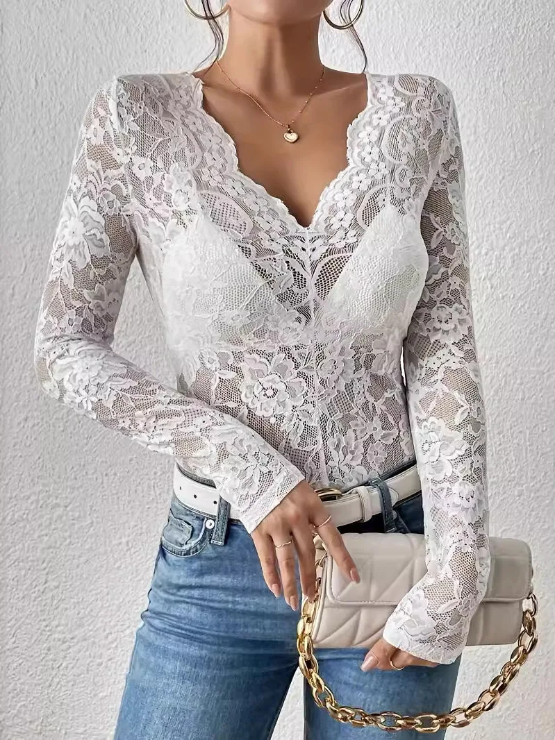 

Сексуальный кружевной базовый слой, женский модный китайский топ с длинным светом, облегающий нейлоновый материал, осеннее новое поступление