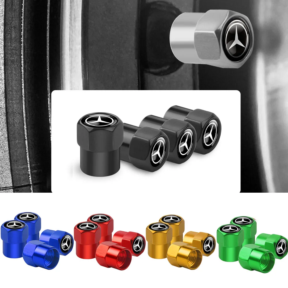 4Pcs Car Metal Wheel Tire Air Valve Dust Caps Bolt-In Accessories For Mercedes Benz W108 B/C/E Class C200L GLC GLE CLA W205 W204