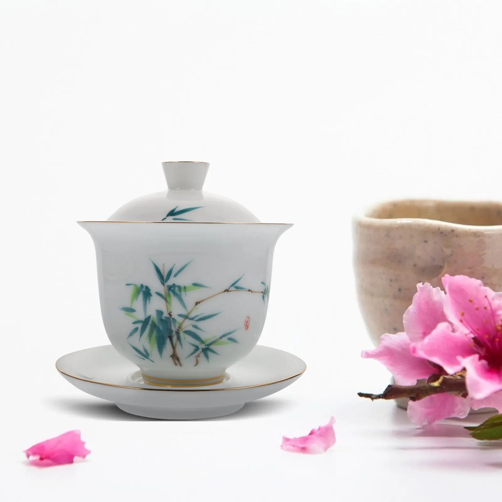 

1Set Ceramic Gaiwan Tea Bowl Japanese Style Porcelain Teacup with Lid for Tea Brewing Home Decor Hotel Tearoom Warm Retaining