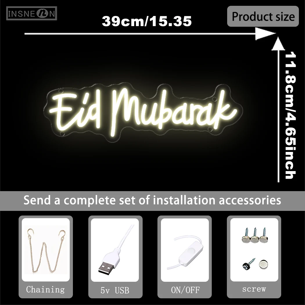 Eid Mubarak Neon Sign Festival Neon Signs Led Light Home Bedroom Wall Decor Festival Party Decor Crescent Islamic Gifts Neon Art