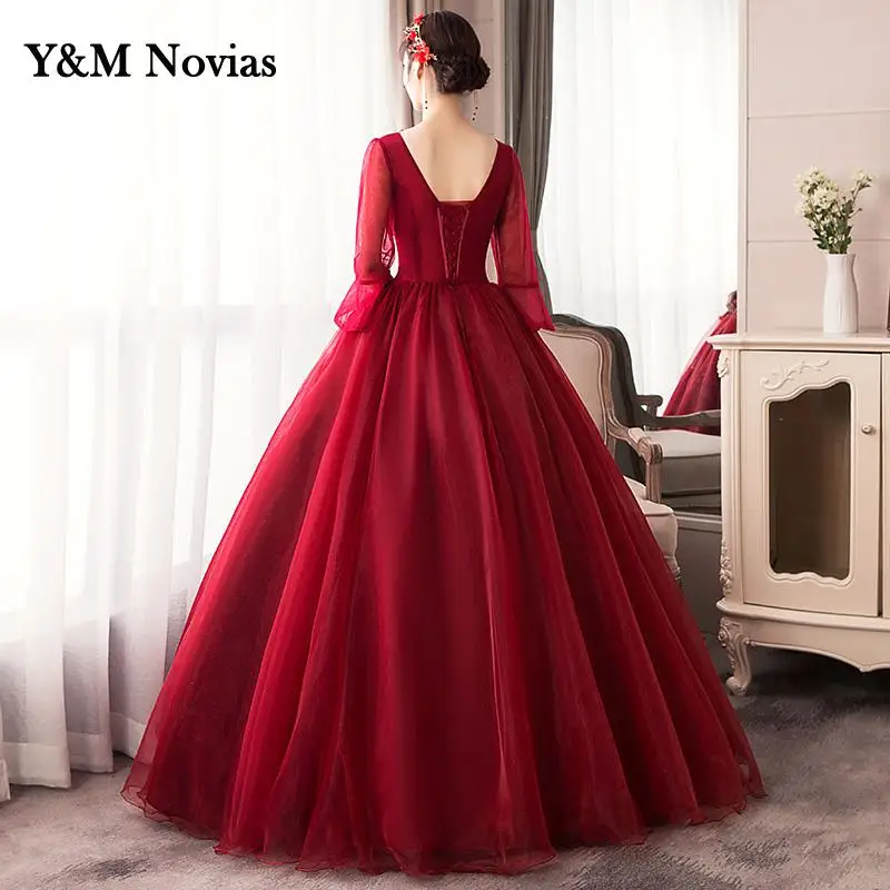 Y&m Novias Custom Neck Long Sleeve Quinceanera 15 Years Vestidos De 15 Anos Mint Wine Red Turquoise Quinceanera Gown For Party