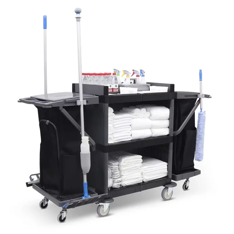 Plastic Janitorial Cleaning Cart Commercial Cleaning Housekeeping Trolley Cart on Wheels