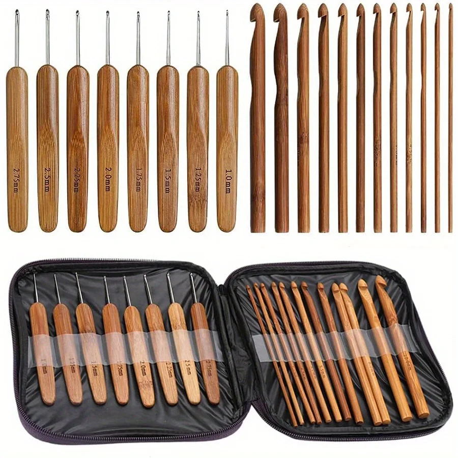 20pcs Bamboo Crochet Hooks Handles Smooth Finish Knitting Crochet Supplies for Yarn Crafts DIY Handmade Accessories 20 Sizes JXB
