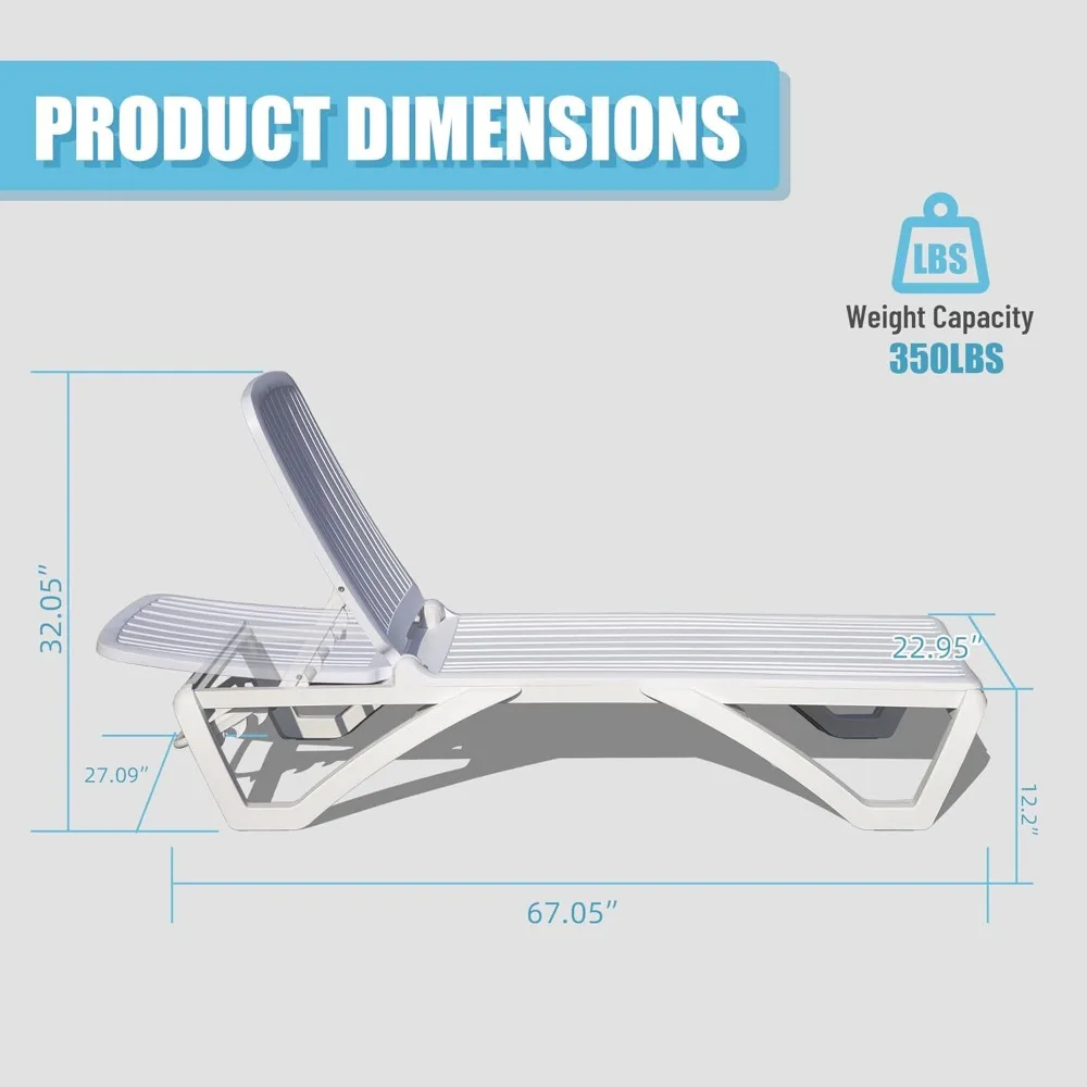 Sillón reclinable ajustable para exteriores, tumbona bronceadora de plástico apilable para todo tipo de clima, tumbona de Patio resistente a la intemperie