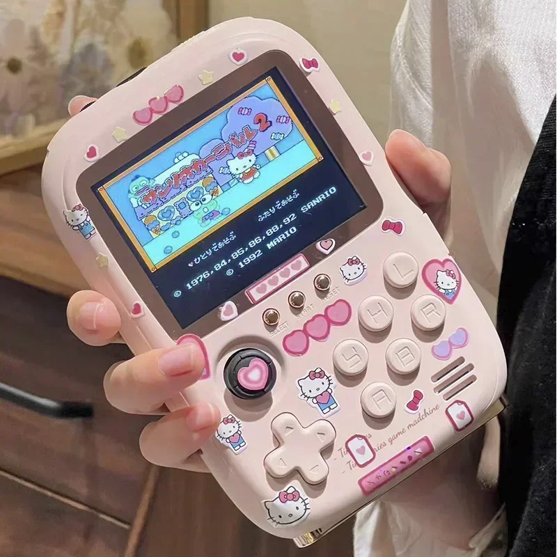 2024 New Hello Kitty Power Bank Mini Game Portable Retro Handheld Game Console Soft Light Color Screen Surprise Gift For Girls