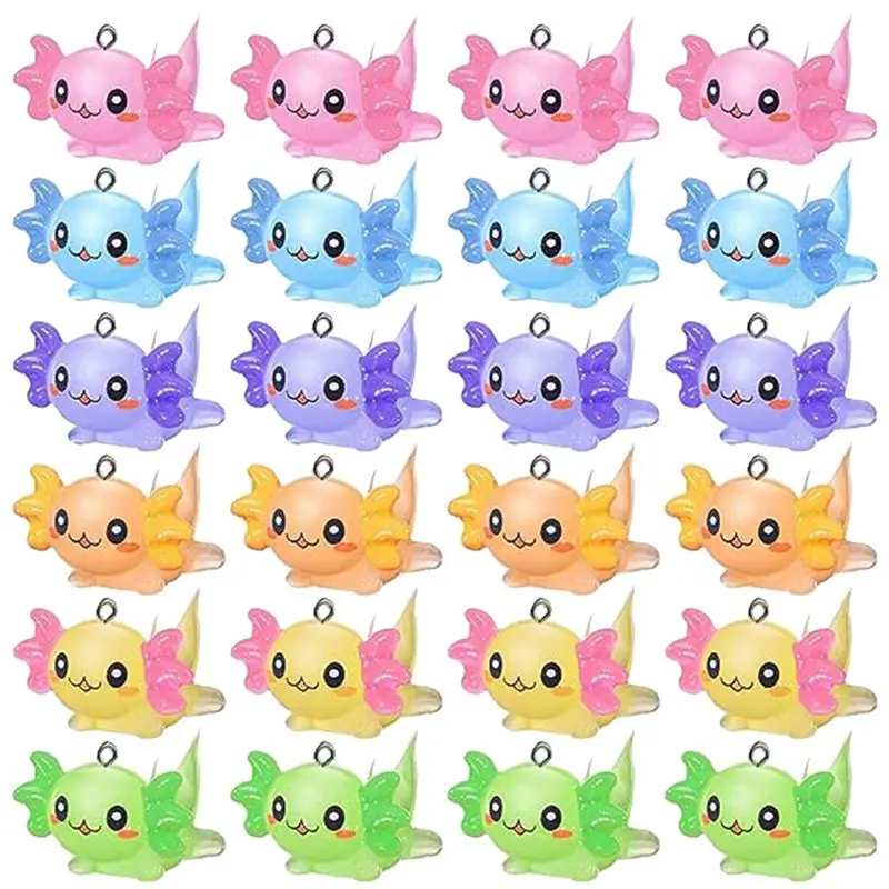 A013 24 PCS Animal Charms Axolotl Resin Charms for Jewelry Making Tiny Resin Animals Resin Figures Miniature Axolotl Ornament