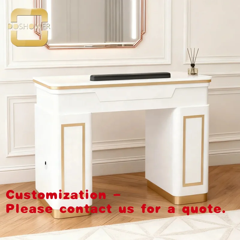 

Customize.Luxurious Ventilation Single Nail Station with Pedicure Manicure Table White Gold Package Marble Top Manicure Tabl