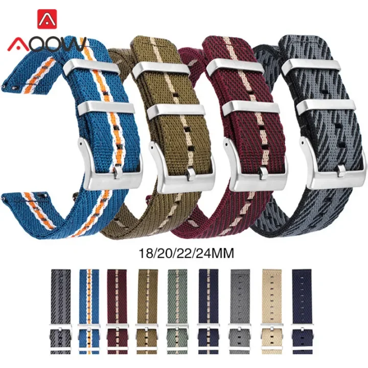 18/20/22/24mm Universal Woven Nylon Strap Stainless Steel Buckle Quick Release Men Women Diagonal Stripe Replacement Watch Band