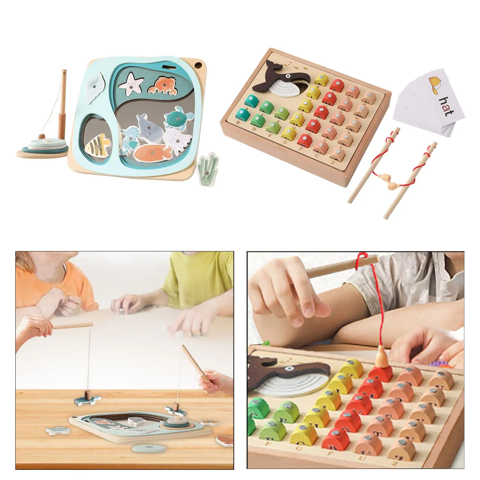 Wooden Fishing Game Toy Interactive Cognition Learning Gift Color Sorting Puzzle for 3 4 5 Year Old Girls Boys Toddlers Kids