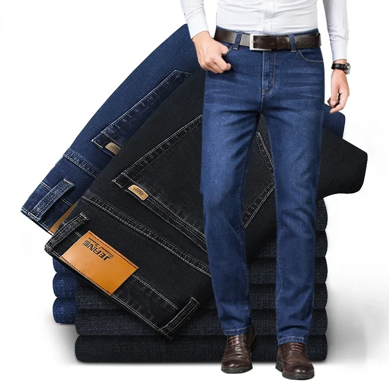 Straight Trousers for Men Black Oversize  Men's Jeans Denim Pants Brand Classic Clothes Overalls Large Size 35 40 42 44 46