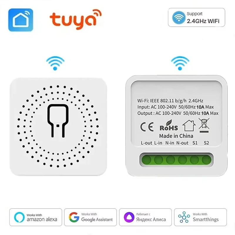 Interruptor Inteligente WiFi 16A DIY para Casa Inteligente, Módulo de Interruptores de Luz com Controle de 2 Vias, Compatível com o Aplicativo Tuya Smart Life, Alexa e Google Home.