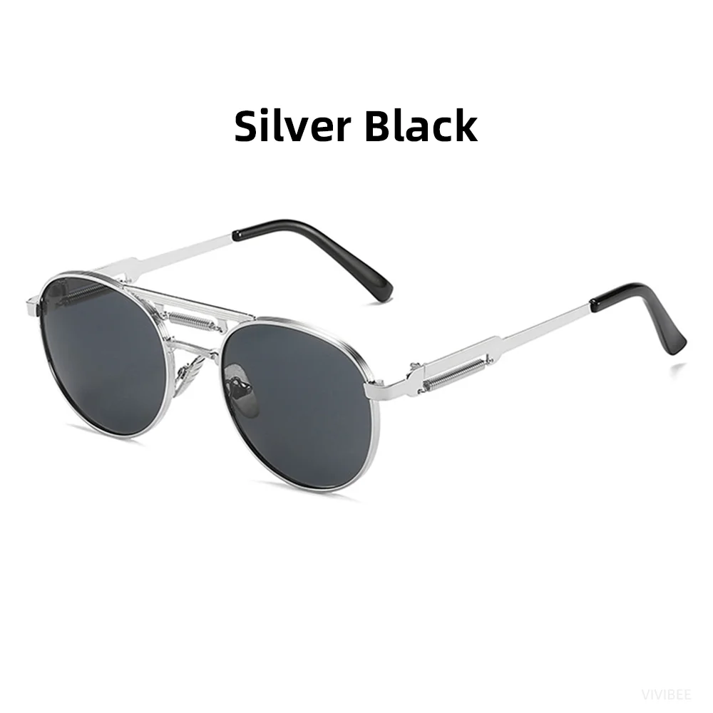 VIVIBEE Runde Steampunk-Sonnenbrille Vintage Herren UV400 Metall Hip-Hop 2026 Sonnenbrille Damen Hochwertige Retro-Brille – Detail 12