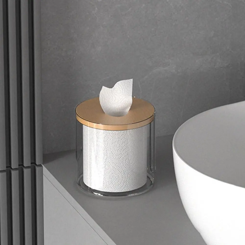 Creative Wooden Cover Tissue Box Simple Storage Box Transparent Round Roll Paper Tube Toilet Paper Roll Storage Tissue Boxs
