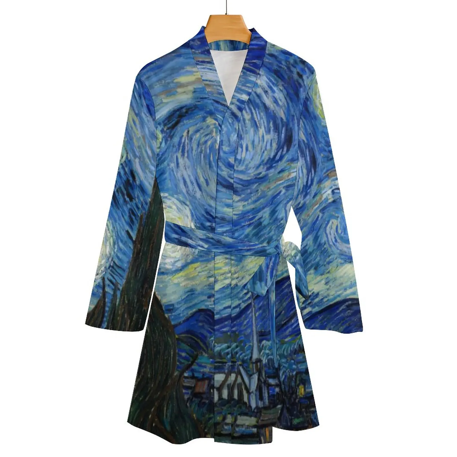 Star Van Gogh Pajama Robe The Starry Night Impressionism Sleep Pajamas Robes Woman V Neck Elegant Nightgown Day Graphic Dresses