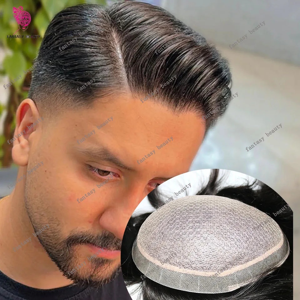 

Реалистичная шелковая верхняя основа, мужской парик, прочная натуральная линия волос, удобный мужской 100% черный протез из человеческих волос, капиллярная система