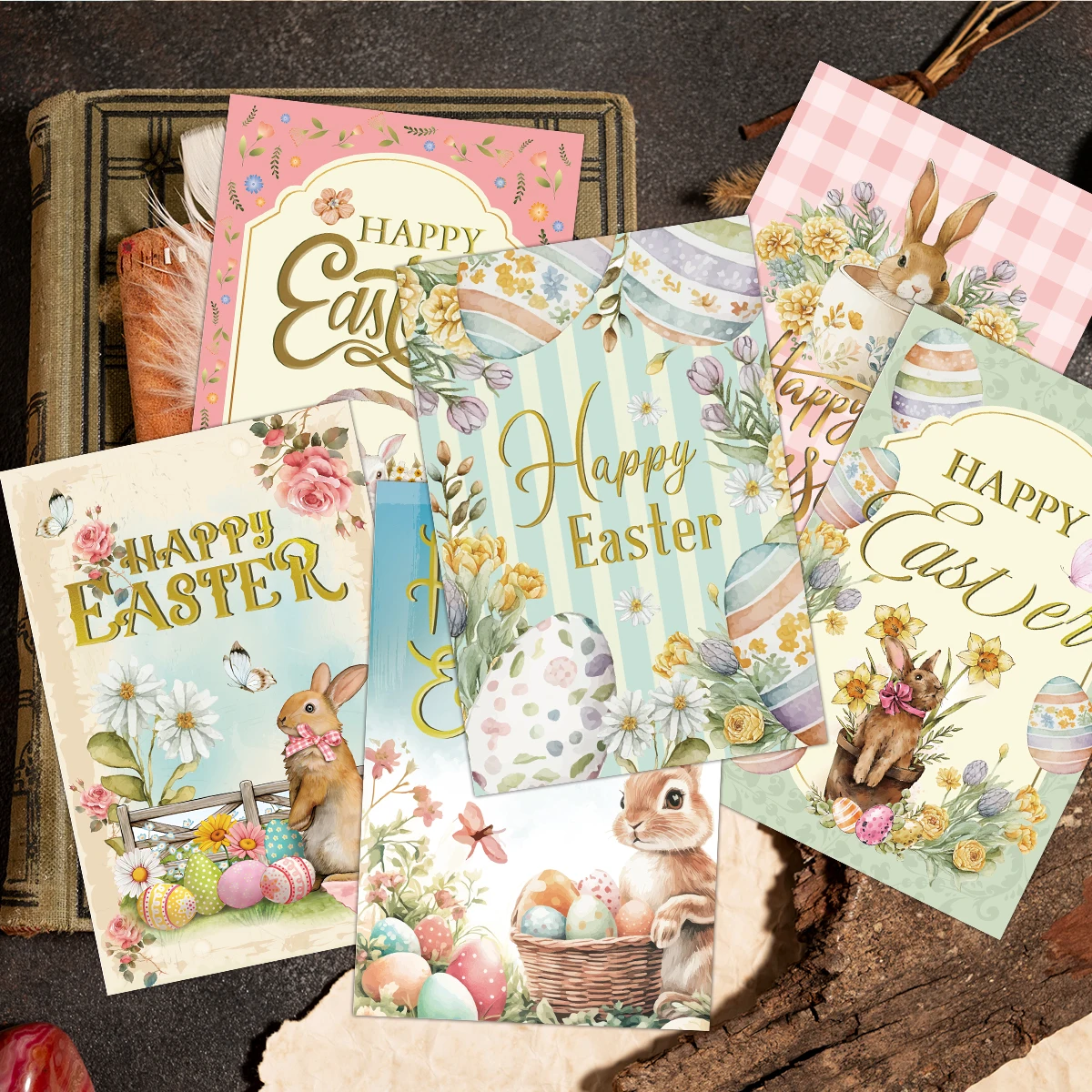 

12 шт. изысканные пасхальные поздравительные открытки с конвертами-частливые пасхальные пожелания, обмен подарков на вечеринку, домашний декор, пасхальные открытки, сувениры
