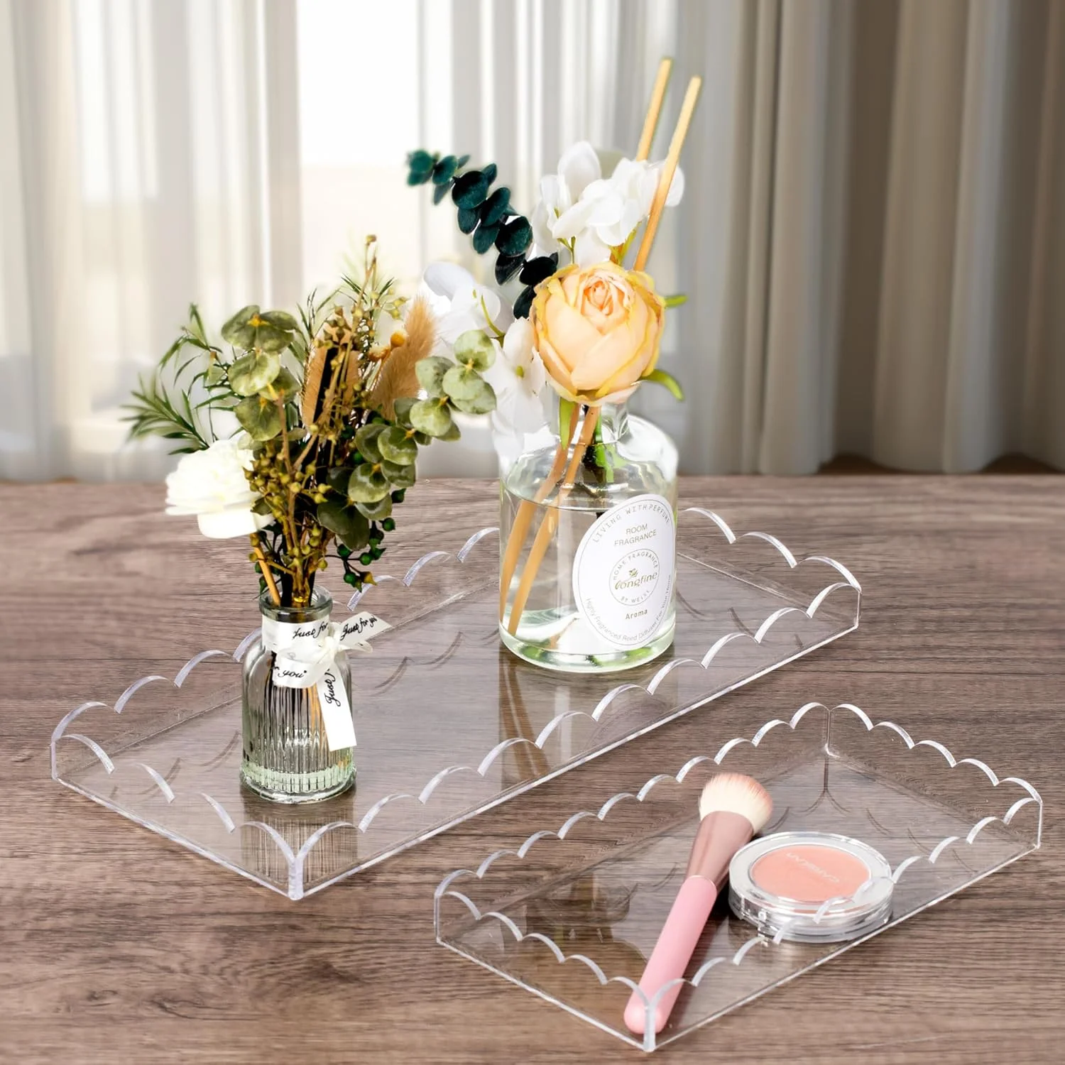 

Acrylic Scalloped Tray Clear Acrylic Bathroom Vanity Tray for Bathroom Counter Living Room Decor Organizing Soap Perfume Makeup
