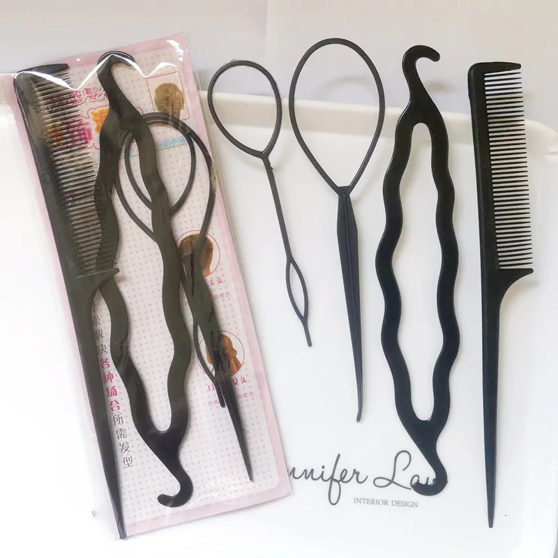 Juego de Herramientas de peinado para mujer, peine negro fijo atado, variedad de peinado, herramientas de trenzado de cabello, accesorios para el