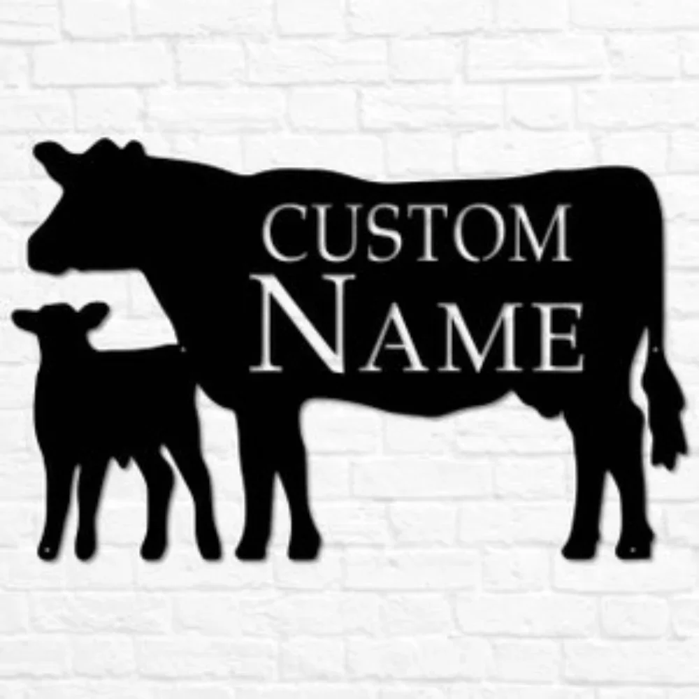 Unique Metal Cow Calf Farm Sign. Customized Farmer Decor. A Farmhouse Delight.Farm Animals Marker. Personalized Plasma Cut Steel