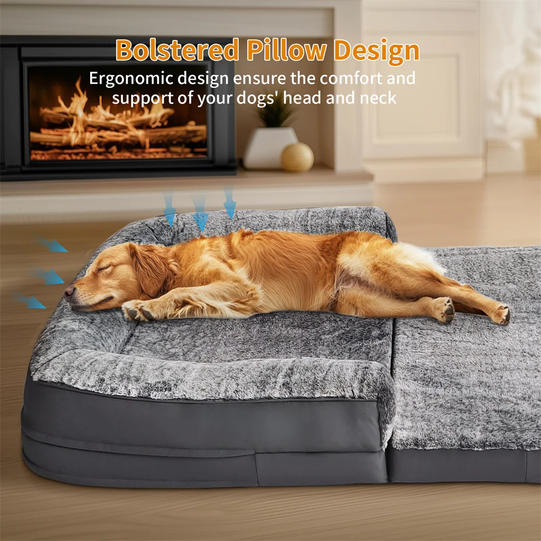 180cm Giant Dog Bed, Human Size Foldable Orthopedic Pet Bed with Plush Cover, Extra Large Calming Dog Mattress