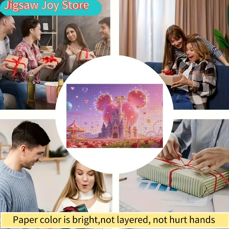 Rompecabezas 2D Plano de 1000 Piezas con Diseño de Castillo, Campo de Flores y Cabeza de Mickey Mouse de Disney – Regalo Limitado de San Valentín, Rompecabezas Decorativo de Alta Gama para Adultos