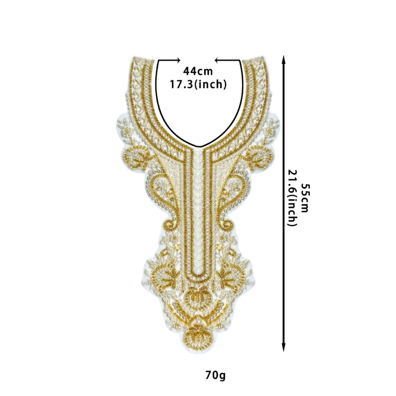 Embroidered Beads Applique for Wedding Dress Evening Gown Sew on Collar Patches