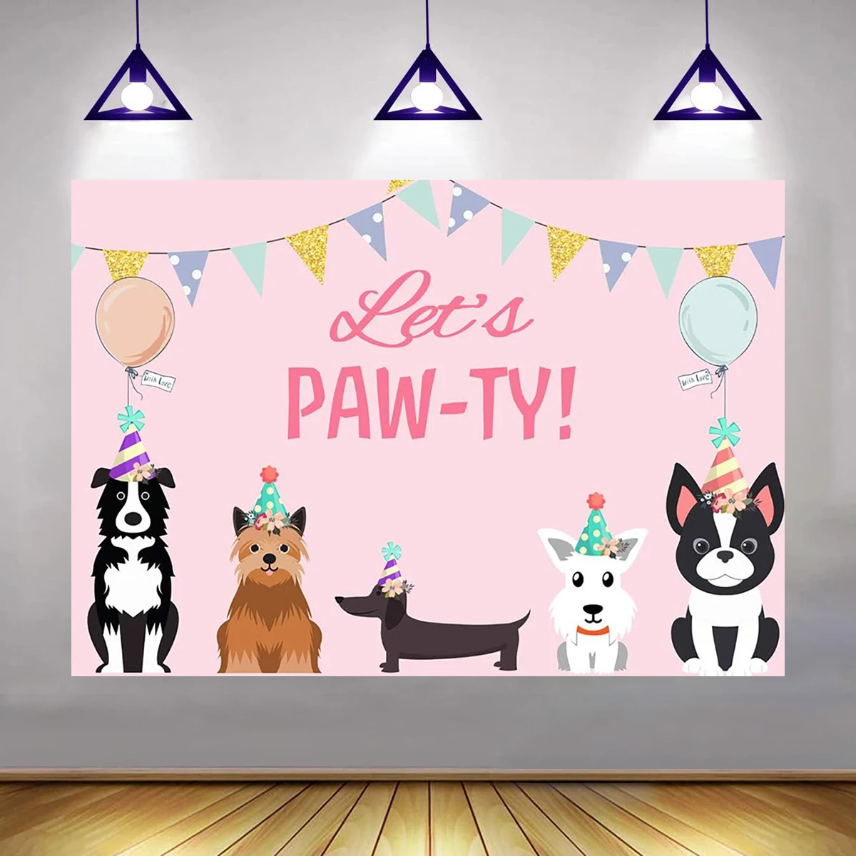 Let's Paw-ty Themed Photography Backdrop Pets Birthday Party Supplies Puppy Dog Cat Photo Background Family Banner Decoration