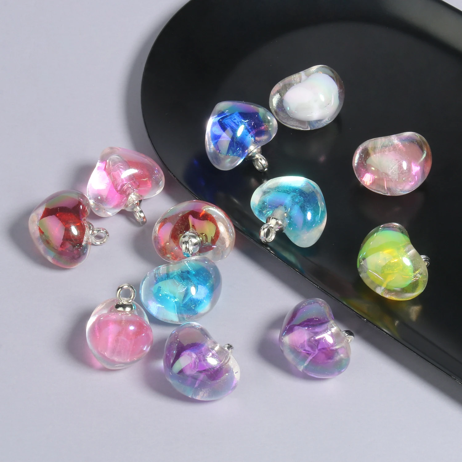 10pcs 19x18mm AB Color Acrylic Charms Love Heart Charms Pendant for Jewelry Making Diy Keychain Bracelets Necklaces Accessories
