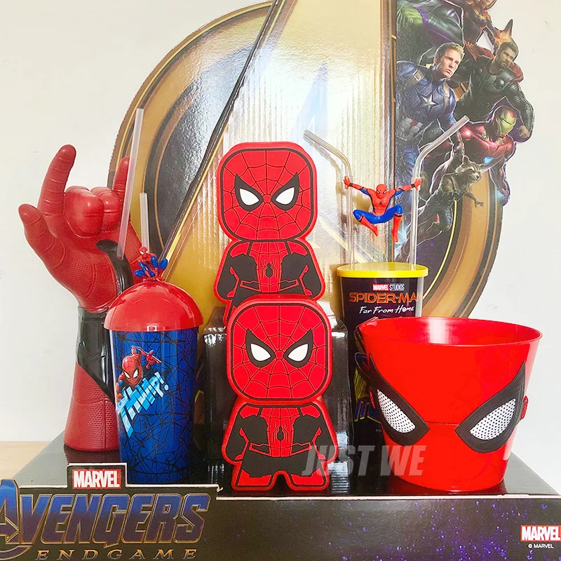 2024 Hot Marvel Water Cup Spider Man Series Styling Cup Movie Accessories Straw 650ml Cup Popcorn Bucket Kids Xmas Birthday Gift