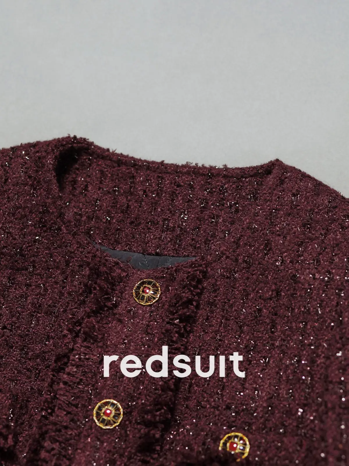 New Autumn winter cotton premium warm slimming purple shiny coarse tweed jacket top Custom size