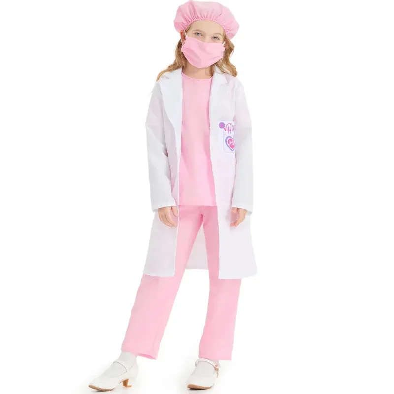 Umorden Child Kids Surgeon Doctor Costume Uniform Scrub Suit Coat for Boys Girls 3 Color Role Play Medical Kit