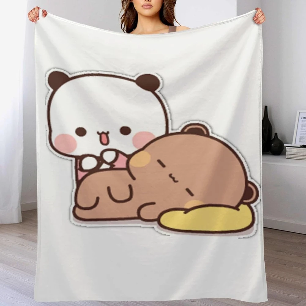 Cute Cartoon Panda Bear Printed Throw Blanket Soft Warm Cozy Blanket for Sofa Bedroom Office Nap Living Room Daily Indoor Use