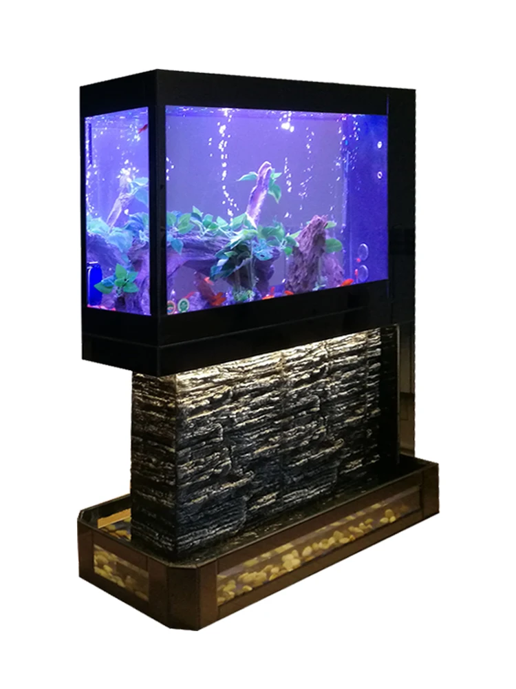 Super white glass large water curtain wall fish turtle mixed breeding ecological tank screen water turtle tank