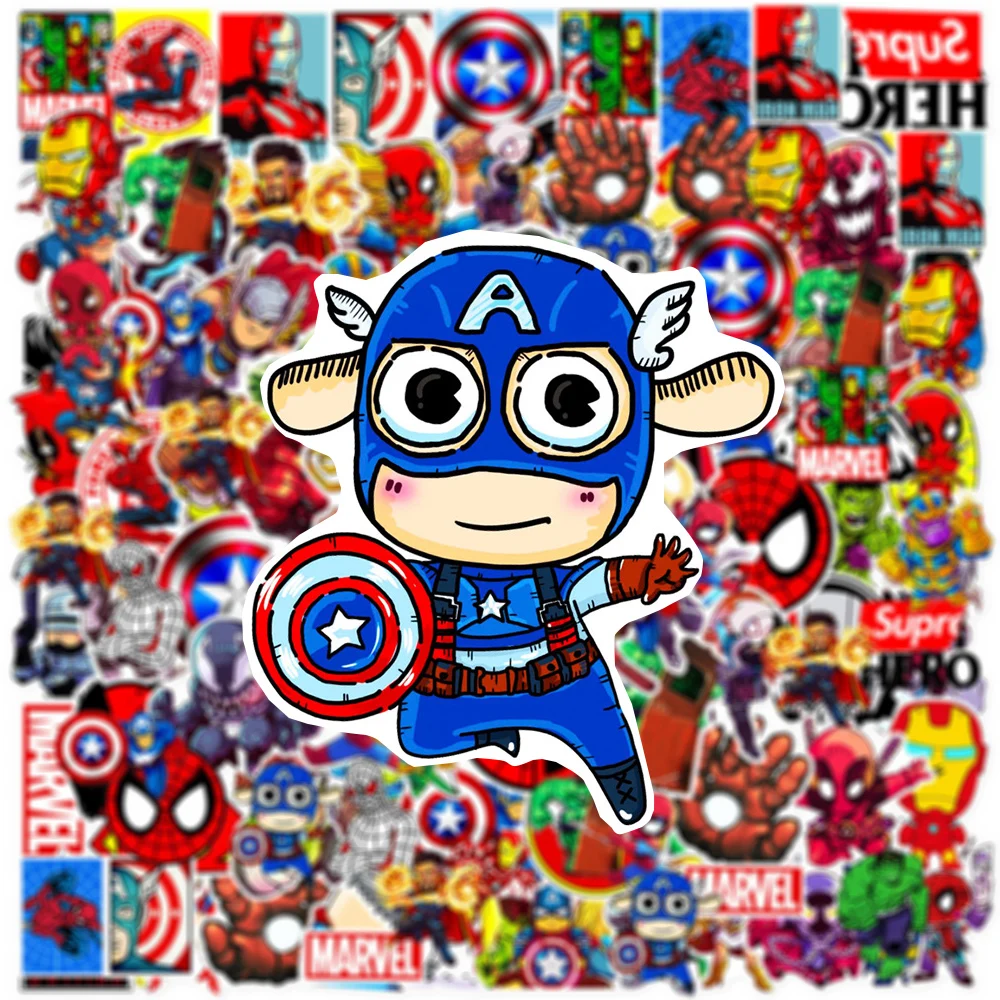 10/30/50/100PCS Disney Marvel The Avengers Anime Stickers for Kids Spiderman Iron Man Cartoon Decals Cool Super Hero Sticker Toy