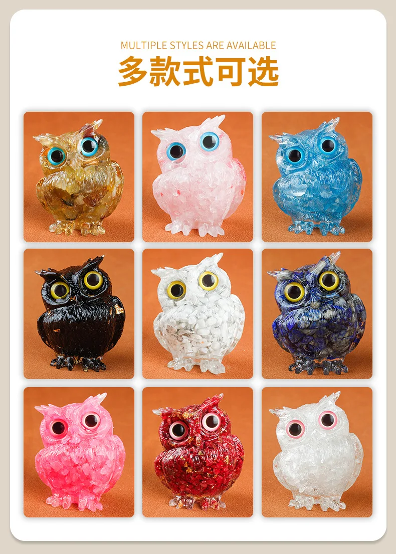 Natural crystal broken stone owl ornament resin high-end sense niche office desktop ornament Halloween Christmas gift view 2
