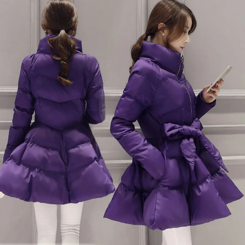 

Women's Puffy Skirt Coat High Collar Thiened Cotton Winter Outerwear A-Line Long Sve Zipper Closure Color