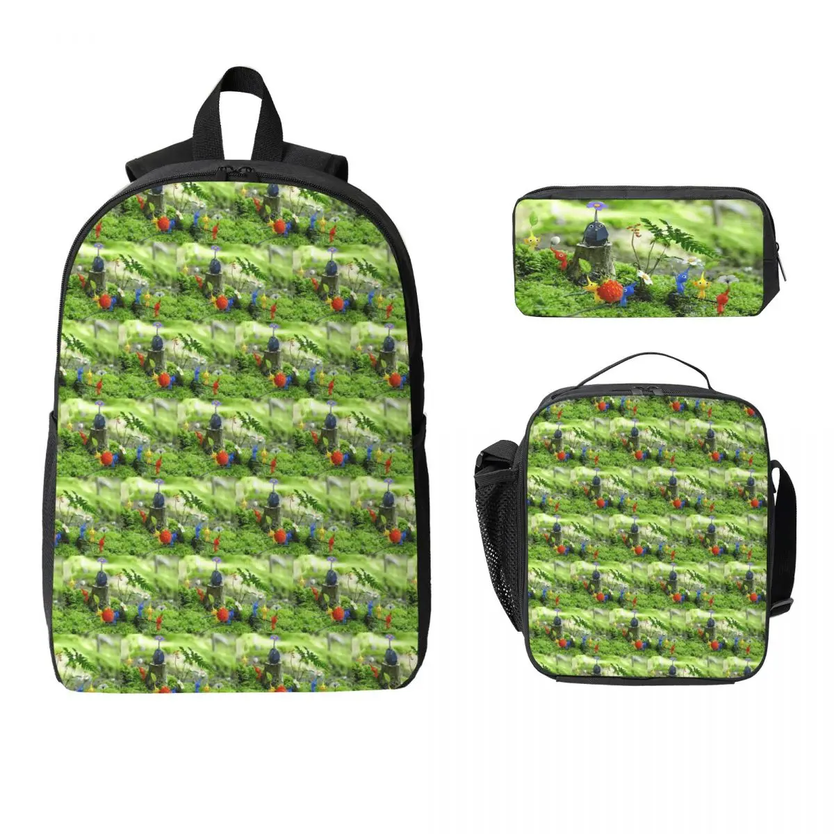 

Pikmin Backpack Student Boys Girls BookBag School Bag Computer Shoulder Bags 3ps Insulated Lunch Bag Pencil Case