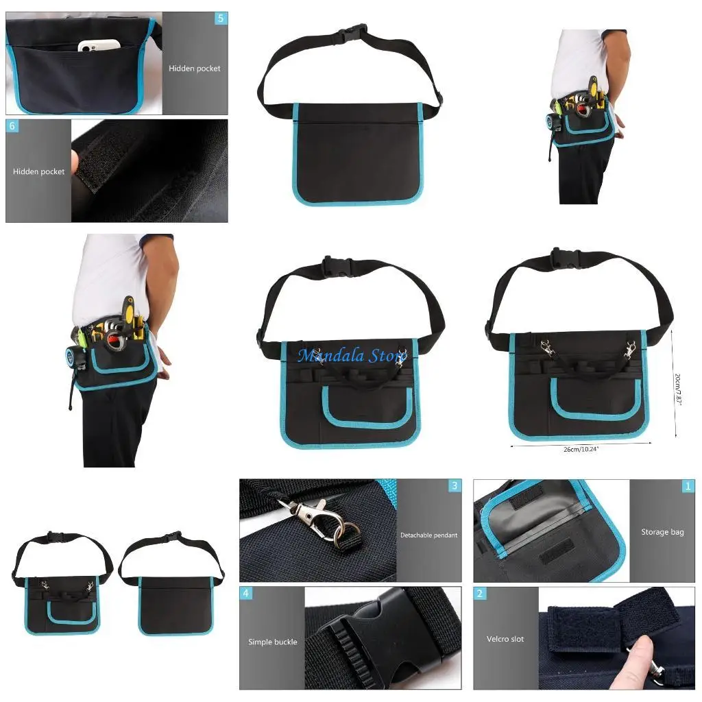 U2JC Durable Oxford Nurse Waist Bag Tool Multi-functional Electrician Fanny Pack