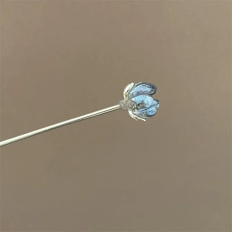 Blue Flower Hairpin, Daily Hair Accessory, Hairpin for the Back of the Head, Simple Hairpin for Cheongsam, Hair Accessory for Women view 3