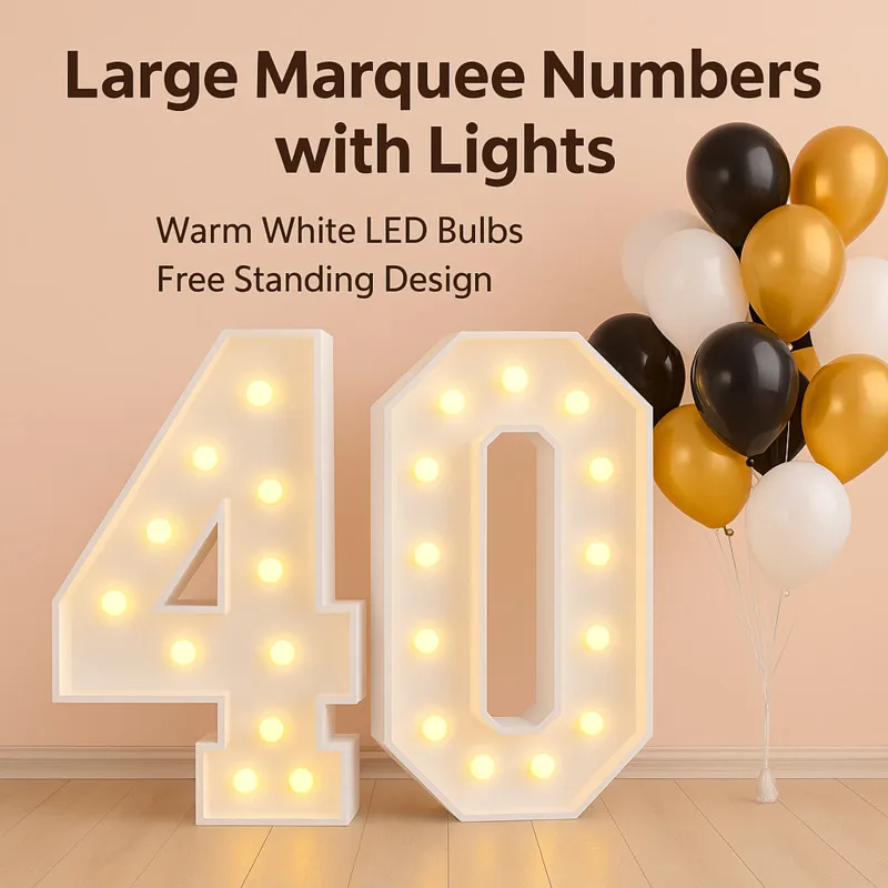 

Large LED Light Up Numbers 70-120cm Foam Mosaic For Birthday Wedding Party Event Photo Booth Decoration