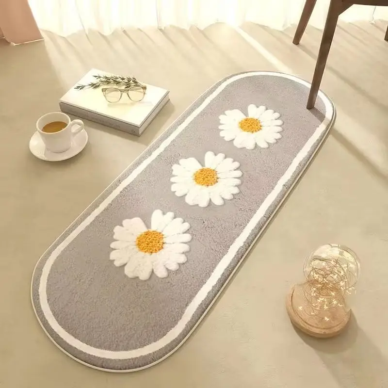 VIKAMA Ins Wind Daisy Plush Carpet Soft Non-Slip Bedroom Bedside Blanket Living Room Cloakroom Floor Mat Home Decoration