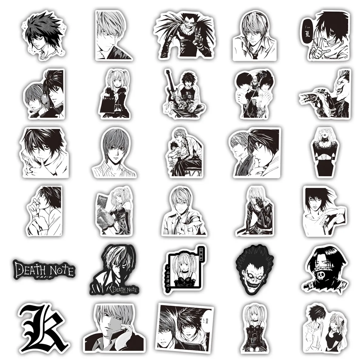 10/55PCS Zwart Wit Death Note Anime Decoratie Stickers DIY Gitaar Telefoon Koffer Water Cup Skateboard Waterdichte Stickers