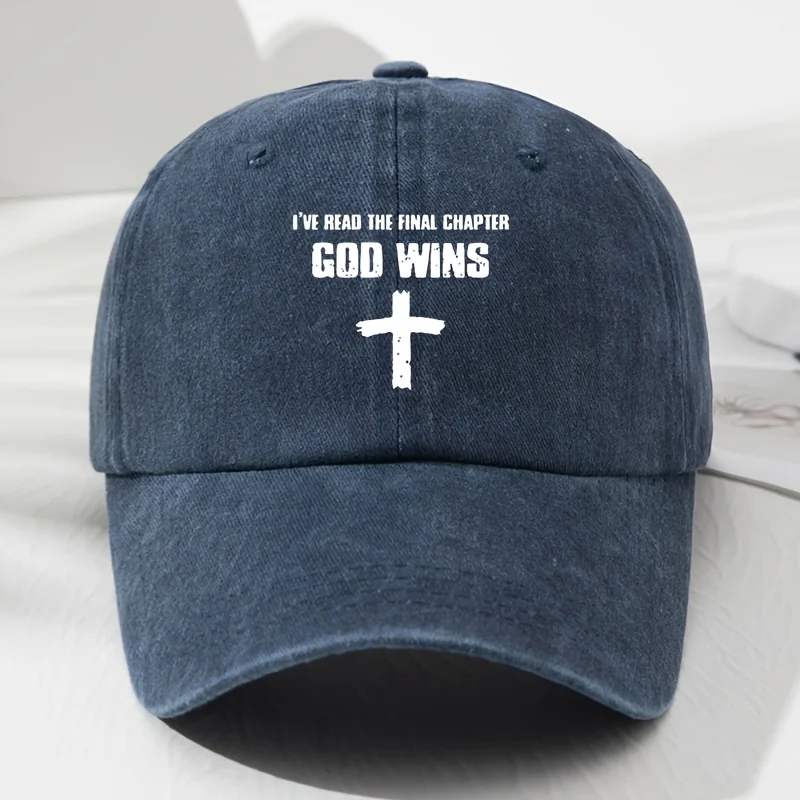 [قبعة God Wins] قبعة بيسبول ناعمة من البوليستر خفيفة الوزن "God Wins". |   قابل للتعديل، رمز متقاطع للرياضات الخارجية،