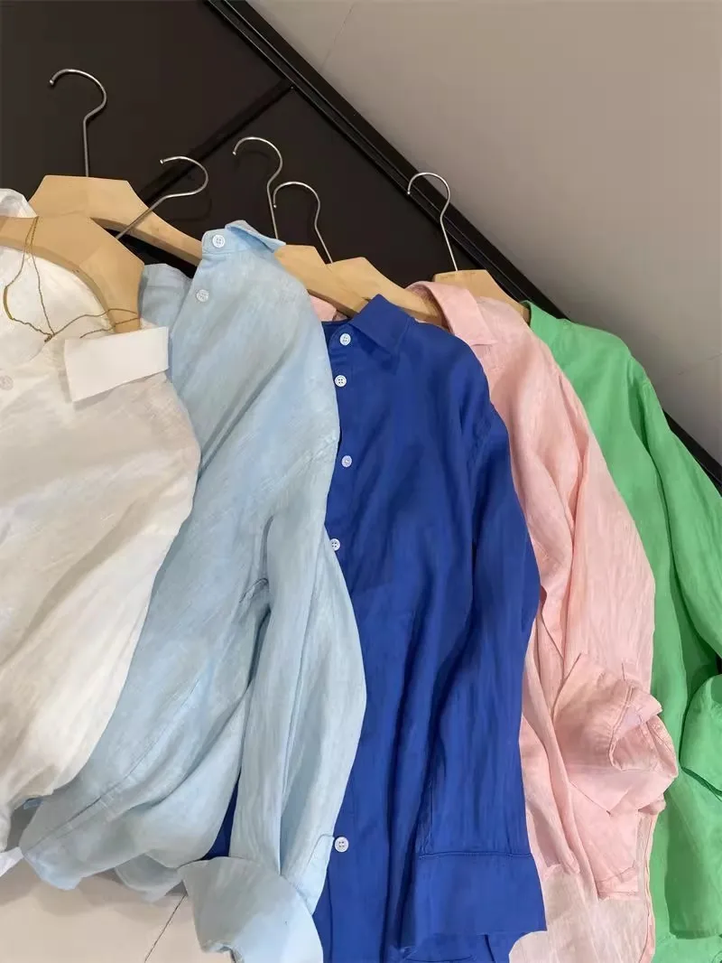 

Women's Long Sleeve Shirt Linen Ramie Lightweight Lapel Top Sun Protection Blouse for Casual Wear